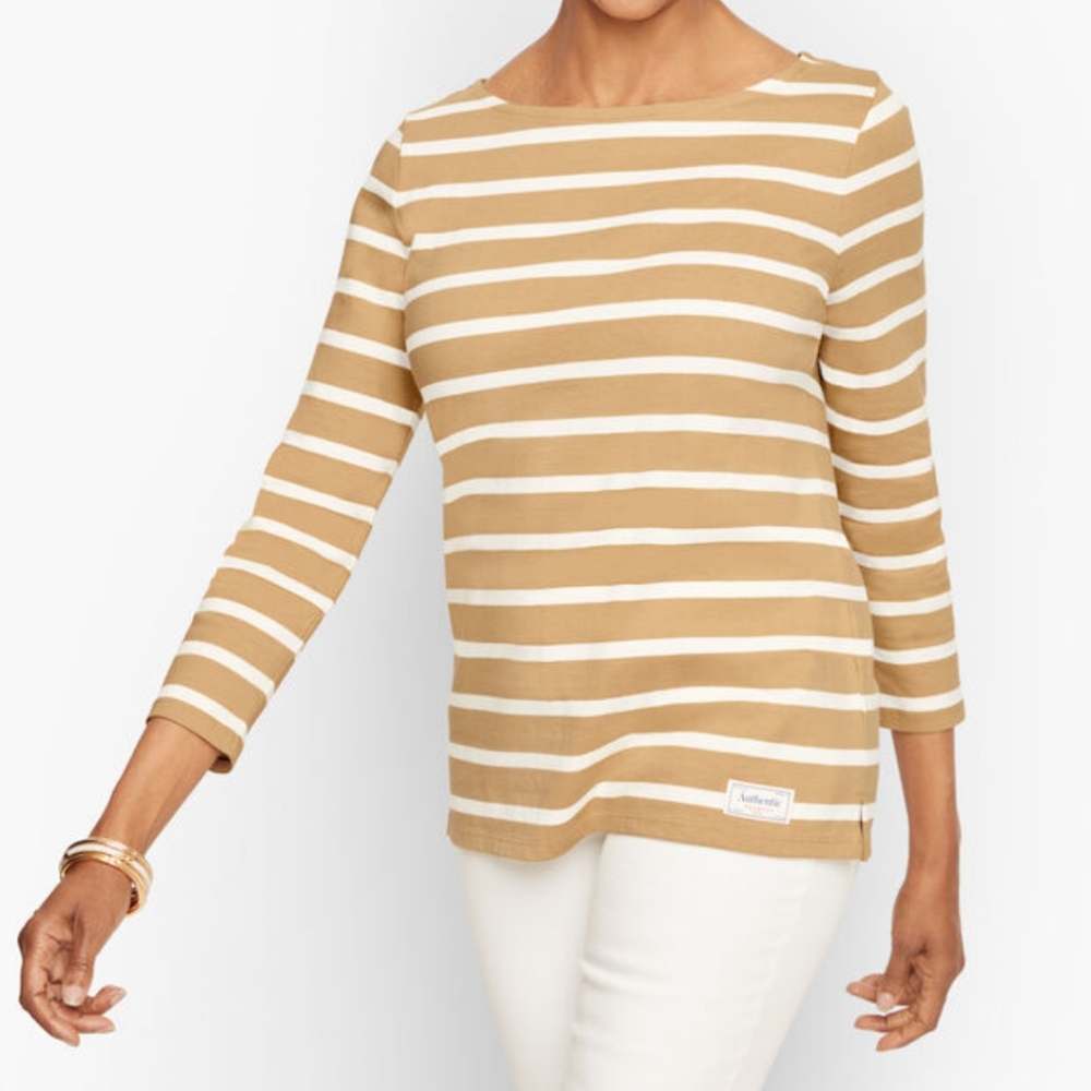 Talbot's Women's Striped Tan Top, Plus X